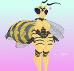 a.u.tumn anthro arthropod arthropod_abdomen breasts featureless_breasts female hymenopteran insect mandibles marissa_(wasp) navel nude solo stripes thick_thighs wasp wings yellow_body