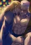  blonde_hair blue_eyes blush grey_hair hol_horse implied_sex japanese_clothes jean_pierre_polnareff jojo_no_kimyou_na_bouken kimono male_focus manle multiple_boys stardust_crusaders sweat yaoi 