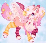  2024 absurd_res alternate_color alternative_fashion ambiguous_gender bat_wings canid claws clothing dusk_lycanroc ear_piercing fakemon feathered_wings feathers feral footwear frown generation_7_pokemon hi_res klbblez looking_aside lycanroc mammal membrane_(anatomy) membranous_wings nintendo pawpads paws piercing pokemon pokemon_(species) scene_(fashion) simplified_pawpads socks solo sparkledog spikes spikes_(anatomy) wings 