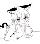  animal_ears blush breasts cat_ears extra_ears fish isaki_(gomi) kaenbyou_rin large_breasts long_hair monochrome nipples nude pointy_ears red_eyes sexually_suggestive spot_color tail touhou twintails 