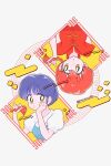  2girls blue_hair breasts circle fuurinkan_high_school_uniform golden_eyes highres holding_another&#039;s_hair multiple_girls punch121ykk ranma-chan ranma_1/2 red_hair school_uniform short_hair tendou_akane twitter_username 