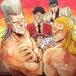  black_hair blonde_hair card daniel_d'arby grey_hair highres hol_horse jean_pierre_polnareff jojo_no_kimyou_na_bouken mizumoto_nazuna multiple_boys playing_card stardust_crusaders tears terence_trent_d'arby 