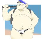 anthro bear belly bulge cigarette clothing eyebrows eyewear fur glasses gun_holster jinnta4014 leib_(tas) lifewonders male mammal overweight polar_bear police police_baton police_hat smoking solo thick_eyebrows thong tokyo_afterschool_summoners underwear ursine white_body white_fur