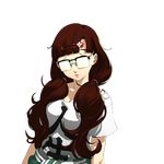  brown_hair female glasses hair_ornament hairclip long_hair looking_at_viewer mashita_kanami official_art persona persona_4 persona_4:_dancing_all_night simple_background solo twintails 