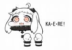  :3 ahoge chibi go_back! horns kantai_collection long_hair looking_at_viewer mittens northern_ocean_hime open_mouth red_eyes romaji shinkaisei-kan simple_background solo tanaka_kusao white_background white_hair white_skin 