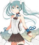  7th_dragon_(series) 7th_dragon_2020 bad_id bad_pixiv_id blue_eyes hair_ornament hatsune_miku highres long_hair looking_at_viewer motchi_(okitasaikou) ribbon skirt solo thighhighs twintails vocaloid white_background 