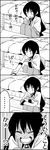  1girl 4koma bad_id bad_pixiv_id blush cellphone comic full-face_blush furuya_hotaru greyscale hair_down highres long_hair monochrome phone spoken_ellipsis sweat translated tsurezure_children wakabayashi_toshiya 