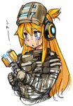  blonde_hair blue_eyes character_request cosplay dead_space headphones helmet isaac_clarke isaac_clarke_(cosplay) long_hair power_armor sachito simple_background solo turn_pale upper_body white_background 