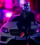  anthro canid canine car fox gradient_background hi_res machine male mammal mercedes-benz nike protofox protogen simple_background skittle skittle_(character) solo vehicle visor 