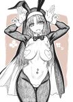  animal_ears bow bowtie breasts crotchless crotchless_pantyhose dagashi_(place) detached_collar fake_animal_ears habit heart_maebari heart_pasties highres large_breasts maebari meme_attire navel navel_piercing nijisanji nun pantyhose pasties piercing rabbit_ears rabbit_pose reverse_bunnysuit reverse_outfit shrug_(clothing) sister_claire sweat virtual_youtuber wrist_cuffs 