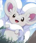  :d cinccino cloud commentary_request day grass happy highres no_humans open_mouth outdoors pokemon pokemon_(creature) rumine_(yoshi1234567) sky smile solo tongue 