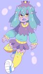 2017 4_fingers anthro anthrofied black_eyes blue_clothing blue_footwear blue_hair blue_shoes blue_tongue bottomwear clothing colored eyebrows eyelashes female fingers footwear generation_7_pokemon graskip grey_background hair hi_res highlights_(coloring) humanoid long_socks looking_at_viewer mareanie multicolored_clothing multicolored_shirt multicolored_topwear nintendo open_mouth pokemon pokemon_(species) pokemorph pseudo_hair purple_body purple_bottomwear purple_clothing purple_highlights purple_skin purple_skirt purple_spikes shaded sharp_teeth shirt shoes simple_background skirt socks solo spikes spikes_(anatomy) standing teeth tentacle_hair tentacles tongue topwear two_tone_clothing two_tone_shirt two_tone_topwear yellow_clothing yellow_footwear yellow_sclera yellow_socks