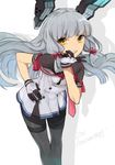  anniversary gloves grin hair_ribbon headgear hita_(hitapita) kantai_collection long_hair murakumo_(kantai_collection) pantyhose remodel_(kantai_collection) ribbon school_uniform smile solo 