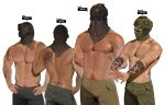  4boys absurdres arm_hair arm_tattoo back back_tattoo bara call_of_duty call_of_duty:_modern_warfare_2 character_name chest_hair covered_face cowboy_shot height_chart highres horangi_(modern_warfare_2) konig_(call_of_duty) looking_at_another male_focus mature_male multiple_boys multiple_scars muscular muscular_male navel_hair nikto nipples nori_kun7 scar sebastian_krueger_(modern_warfare) simple_background stretching strongman_waist sunglasses tattoo topless_male tramp_stamp white_background 