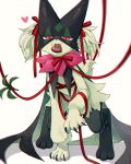  ambiguous_gender generation_9_pokemon heart_symbol hi_res holidays kaminokefusa looking_at_viewer meowscarada nintendo paws pokemon pokemon_(species) ribbons solo valentine&#039;s_day 