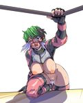  bangs blush breasts brown_hair censored character_request ez6 feathers female green_hair huge_breasts inverted_nipples looking_at_viewer mask multicolored_hair purple_eyes short_hair solo sweat 