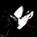  1boy aboude_art artist_name black_hair closed_mouth commentary dragon_ball dragon_ball_z instagram_logo instagram_username limited_palette looking_at_viewer male_focus short_hair signature solo son_goku spiked_hair spot_color 