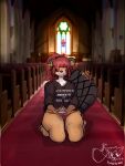  3:4 anthro beaver biped bottomless christian_cross christian_symbol christianity church church_pew clothed clothing cross deity english_text female hi_res indiana_scotia inside jesus_christ jewelry mammal oworcestershire photo_background photography_(artwork) religion religious_motif religious_symbols religious_themes rodent shaded shoeless solo sweater sweater_only text topwear topwear_only underwear 