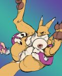  2024 3_fingers anthro bandai_namco big_breasts black_sclera blue_eyes breasts canid chest_tuft color_edit colored digimon digimon_(species) female fingers fur genitals hi_res hitachi_magic_wand holding_both_legs legs_up mammal nude offscreen_character pawpads paws plump_labia pussy renamon sex_toy simple_background sitting solo spread_legs spreading tail thick_thighs third-party_edit tuft vibrator wand_vibrator white_body white_fur white_skin yamabat yellow_body yellow_fur 