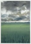  2others cloud cloudy_sky day field forest grass grasslands grey_sky highres horizon mouen_tw multiple_others nature original painting_(medium) sky traditional_media watercolor_(medium) 