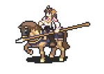  brown_hair cavalier_(fire_emblem) crossover detached_sleeves double_bun fire_emblem hairband headgear horse horseback_riding japanese_clothes kantai_collection kongou_(kantai_collection) long_hair lowres pixel_art polearm riding rw solo spear thighhighs weapon 