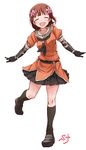  amami_haruka brown_hair cosplay flower gloves hair_ornament idolmaster idolmaster_(classic) kantai_collection naka_(kantai_collection) naka_(kantai_collection)_(cosplay) shift_(waage) short_hair smile solo uniform 