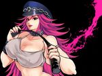  blue_eyes bracer breasts collar covered_nipples crop_top eye_(mememem) final_fight hat large_breasts lips lipstick long_hair makeup nail_polish off_shoulder peaked_cap pink_hair pink_nails poison_(final_fight) riding_crop solo spaghetti_strap studded_collar upper_body 