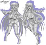  2girls boots bra breasts choker cleavage ferenand goggles hat high_heels large_breasts multiple_girls non-web_source open_mouth original pantyhose petrification ribbon scared sweater thick_thighs thighs twintails underwear 