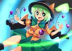  bow chipa_(arutana) green_eyes green_hair hat hat_bow heart komeiji_koishi open_mouth sash solo third_eye touhou wide_sleeves 