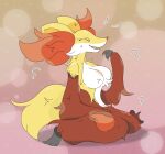  absurd_res anthro breasts chest_tuft delphox female fur fur_markings generation_6_pokemon guzzlord420 hi_res inner_ear_fluff markings naturally_censored nintendo nipple_tuft pokemon pokemon_(species) red_body red_fur sitting smile solo tagme tuft yellow_body yellow_fur 