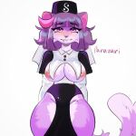  1:1 anthro bite biting_lip biting_own_lip blush breasts clothing cosplay costume domestic_cat ears_up felid feline felis female flustered front_view fur hi_res looking_at_viewer mammal masyunya_(vkontakte) multicolored_body multicolored_fur nipples nun nun_outfit parazari pink_nipples purple_body purple_eyes solo standing tail thick_thighs two_tone_body two_tone_fur vkontakte 