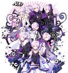  add_(elsword) animal_hood arc_tracer_(elsword) artist_name belt black_gloves black_sclera bodysuit character_name choker coat diabolic_esper_(elsword) elsword facial_mark gloves hood hoodie jacket long_hair lunatic_psyker_(elsword) male_focus mastermind_(elsword) multiple_boys multiple_persona myoya pants ponytail psychic_tracer_(elsword) purple_eyes tattoo time_tracer_(elsword) tracer_(elsword) white_gloves white_hair 