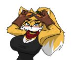  anthro big_breasts blush breasts cleavage clothed clothing fan_character female gloves handwear miles_prower pace-maker sega small_waist solo sonic_the_hedgehog_(series) wide_hips 