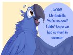  avian beak bird blu_(rio) blue_body blue_feathers blue_sky_studios brown_eyes dialogue english_text feathers feral hi_res macaw male neotropical_parrot parrot rio_(series) solo spix&#039;s_macaw text true_parrot valenova 