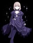  1girl absurdres artoria_pendragon_(fate) bad_id bad_pixiv_id black_background black_dress blonde_hair breasts cleavage crossed_legs dress fate/stay_night fate_(series) hair_ribbon highres invisible_chair looking_at_viewer lq_saku medium_breasts ribbon saber_alter short_hair simple_background sitting solo star_(symbol) yellow_eyes 