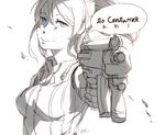  a-shi_(lion81923) aiming_at_viewer ayase_eli blue_eyes chinese greyscale gun h&amp;k_mp5k heckler_&amp;_koch love_live! love_live!_school_idol_project monochrome ponytail ranguage russian signature sketch smile solo spot_color submachine_gun translated weapon 