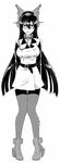  alternate_costume belt blush breasts choker dress embarrassed full_body greyscale headgear high_heels ikeshita_moyuko kantai_collection large_breasts leash long_hair looking_at_viewer monochrome nagato_(kantai_collection) simple_background solo thighhighs very_long_hair white_background 