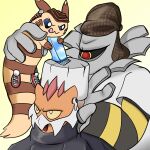  :3 :q airpods barber barber_cape choso_giving_toudou_a_haircut_(meme) clothed_pokemon cutting_hair dusknoir flattop furret hair_clipper hat highres holding landorus landorus_(therian) meme no_humans pokemon pokemon_(creature) pokemon_showdown! shoes spookyxylophone tongue tongue_out wireless_earphones yellow_eyes 