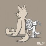  ambiguous_gender anthro bodily_fluids bruno_borker canid canine canis coin coin_slot domestic_dog duo eyes_closed grey_body hi_res mammal micro simple_background sitting standing sweat sweatdrop tail toy whiskers white_body 