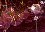  augetsix blonde_hair bow bug butterfly hair_bow insect kurodani_yamame red_eyes ripples short_hair silk solo spider_web touhou 