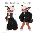  absurd_res angel_(cinderwishes) anthro big_pant_or_big_jakt_(meme) bottomwear brown_body brown_fur caracal caracal_(genus) cargo_pants cheek_tuft cinderwishes clothing ear_tuft english_text facial_tuft fangs felid feline fur hair half-closed_eyes hi_res humor inner_ear_fluff male mammal meme narrowed_eyes oversized_clothing pants shirt shorts simple_background smile solo tan_body tan_fur tank_top teeth text topwear tuft white_background white_hair wide_eyed yellow_sclera 