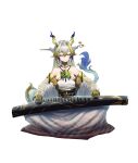  alternate_costume arknights bare_shoulders blonde_hair blue_hair chinese_clothes chinese_commentary colored_extremities commentary_request dragon_girl dragon_horns dragon_tail full_body ghosty_(xiaobai) grey_hair hair_intakes highres holding holding_instrument horns instrument long_hair long_sleeves multicolored_hair music off_shoulder playing_instrument pointy_ears shu_(arknights) simple_background sitting tail white_background 