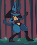  ambiguous_gender anthro blue_body blue_fur chest_spike fur generation_4_pokemon hand_spike lucario mouthless nintendo painternewg pokemon pokemon_(species) red_eyes solo spikes spikes_(anatomy) tail thick_thighs 