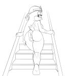 anthro avian big_butt bird butt climbing_stairs female fours_(artist) hi_res hirundinid holding_object_with_butt looking_at_viewer monochrome oscine passerine sega solo sonic_riders sonic_the_hedgehog_(series) swallow_(bird) wave_the_swallow