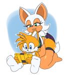  anthro bat canid canine clothing duo female footwear fox gaming hi_res holding_object hyoumaru kneeling male mammal miles_prower rouge_the_bat sega shirt sitting socks sonic_the_hedgehog_(series) thick_thighs topwear wings 