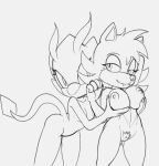  anthro big_breasts breast_grab breasts canid canine canis ellie_the_wolf fan_character female female/female fours_(artist) gecko genitals groping_from_behind hand_on_breast hi_res lizard mammal monochrome pubes pussy reptile scalie sega sketch skitter_the_gecko small_breasts sonic_the_hedgehog_(series) wolf 
