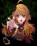  :o ahoge artist_name bad_id bad_pixiv_id black_flower black_rose blonde_hair flower hair_flower hair_ornament hoshii_miki idolmaster idolmaster_(classic) long_hair looking_at_viewer lowres open_mouth outstretched_arm outstretched_hand red_eyes rod_(rod4817) rose solo upper_body 