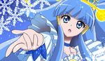  :o aoki_reika blue_background blue_eyes blue_hair choker cure_beauty frills go!_princess_precure hair_tubes it_man long_hair magical_girl o_kakugo_wa_yoroshikute? open_mouth parody precure princess_form_(smile_precure!) sidelocks smile_precure! snowflakes solo tiara wrist_cuffs 