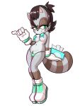  alpha_channel anthro boots brown_hair clothing fan_character female footwear fours_(artist) freckles fur gloves green_eyes grey_body grey_fur hair handwear hi_res holding_object lurk_the_raccoon mammal pasties ponytail procyonid raccoon sega solo sonic_the_hedgehog_(series) tissue_box 