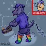 1:1 anthro blep broom canid canine canis cleaning_tool clothing digital_drawing_(artwork) digital_media_(artwork) english_text human janitor legwear live_reaction_(meme) looking_back malle_yeno mammal mythological_canine mythological_creature mythology stockings tail tail_motion tailwag text the_werecleaner tongue tongue_out were werecanid werecanine werewolf wolf